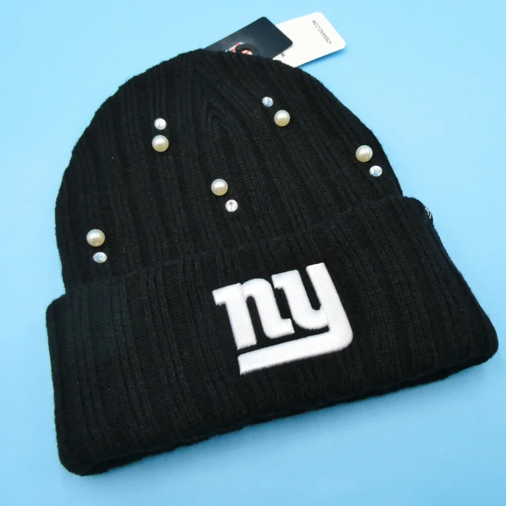 '47 Brand New York Giants Winter Hat Womens Black Ribbed‎ Bling Acrylic Beanie
